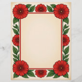 En-tête De Lettre Bright Red Flowers & Frame Stationery Paper (Devant)