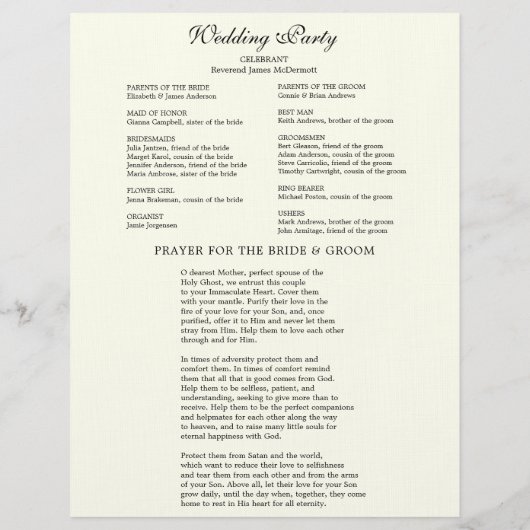 En-tête De Lettre Budget Programme de mariage catholique (Dos)