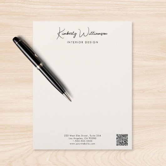 En-tête De Lettre Business Name Signature Script QR Code Cream