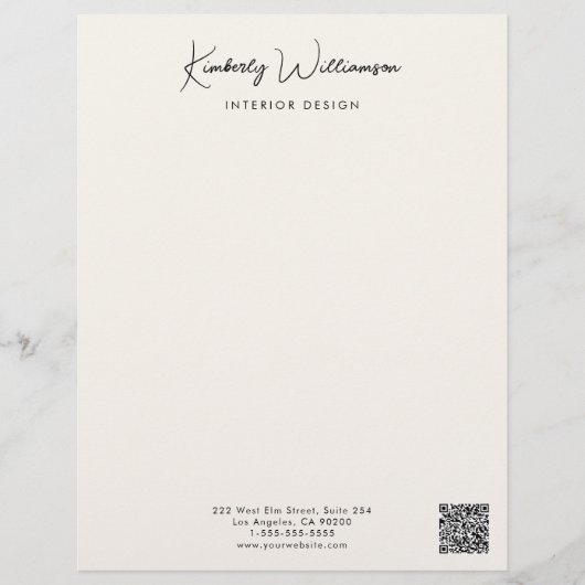 En-tête De Lettre Business Name Signature Script QR Code Cream (Devant)