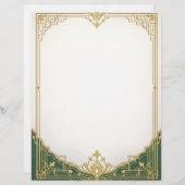 En-tête De Lettre Cadre Art Déco Or avec Bordeer Vert (Devant / Derrière)