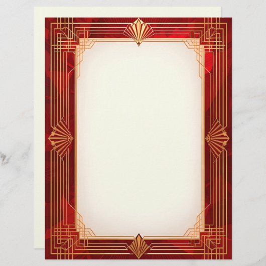 En-tête De Lettre Cadre Art déco or sur Arrière - plan rouge (Devant / Derrière)