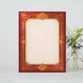 En-tête De Lettre Cadre de ventilateur or en rouge (Debout devant)