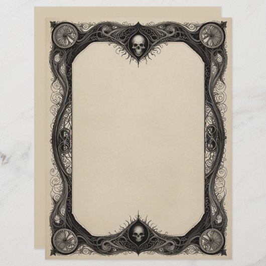 En-tête De Lettre Cadre Goth avec Crânes (Devant / Derrière)