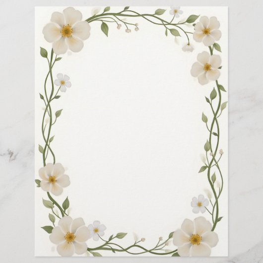 En-tête De Lettre Cadre Rectangle à fleurs blanches (Devant)