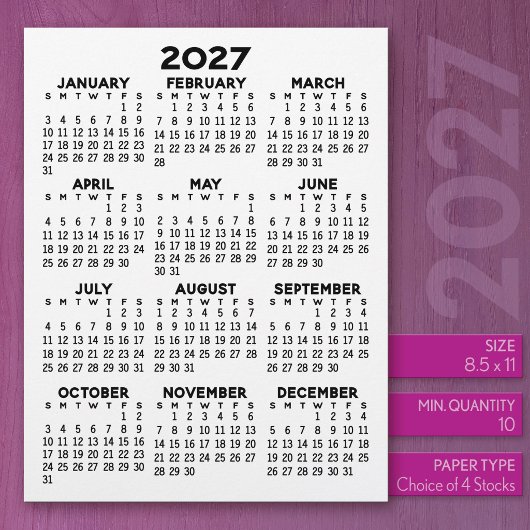 En-tête De Lettre Calendrier 2027 sur papier de format Lettre en-têt