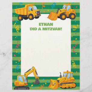 En-tête De Lettre Camions Green Construction Customisés Mitzvah Note