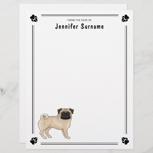 En-tête De Lettre Carlin Fun Chien Cute Mops Chien race Design (Devant / Derrière)