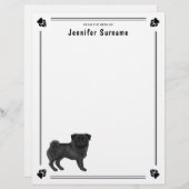 En-tête De Lettre Carlin noir Chien Mops Cute Mops Chien race Design (Devant / Derrière)