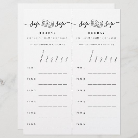 En-tête De Lettre Carte de notation de la dégustation de rhum (Devant / Derrière)