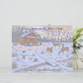 En-tête De Lettre Cerf Cabine D'Hiver Dans La Scène De Noël De Neige (Debout devant)