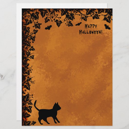 En-tête De Lettre Chat noir avec chauve-souris , Joyeux Halloween (Devant / Derrière)