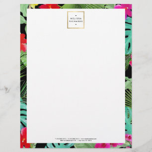 En-tête De Lettre Chic Tropical Print Watercolor Designer noir