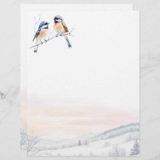 En-tête De Lettre Chickadee Bird in Winter Christmas (Devant / Derrière)