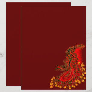 En-tête De Lettre Chine Dragon rouge et or design