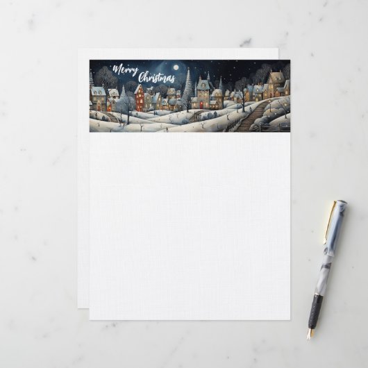 En-tête De Lettre Christmas Winter Village (Devant/Arrière en situation)