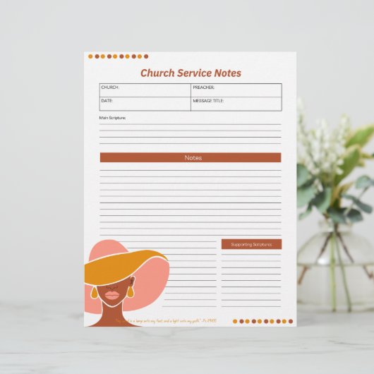 En-tête De Lettre Church Ethnic Woman Service Notes Bible chrétienne (Debout devant)