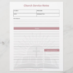 En-tête De Lettre Church Service Christian Bible Notes Rose