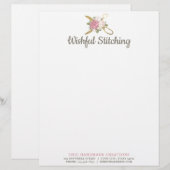 En-tête De Lettre Ciseaux de couture d'or et roses floraux chics (Devant / Derrière)