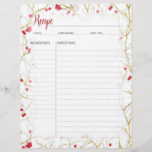 En-tête De Lettre Classeur de la recette de Noël Insérer 8,5 po x 11