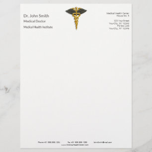 En-tête De Lettre Classy Gold Caduceus Elégant Médicale Black Wings