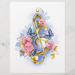 En-tête De Lettre Clé de sol avec roses roses