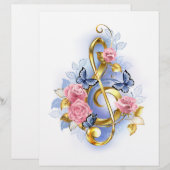 En-tête De Lettre Clé de sol avec roses roses (Devant / Derrière)