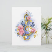 En-tête De Lettre Clé de sol avec roses roses (Debout devant)