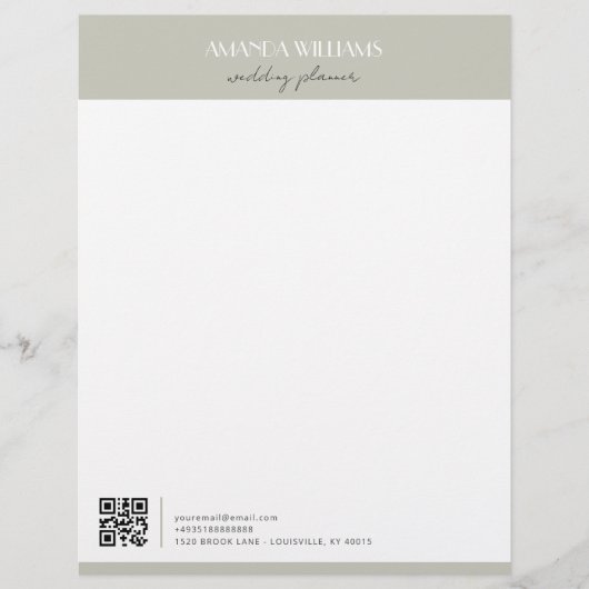En-tête De Lettre Code QR professionnel classique Matcha (Devant)