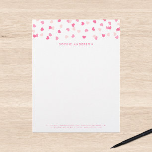 En-tête De Lettre Coeurs roses éparpillés Confetti