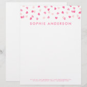 En-tête De Lettre Coeurs roses éparpillés Confetti (Devant / Derrière)