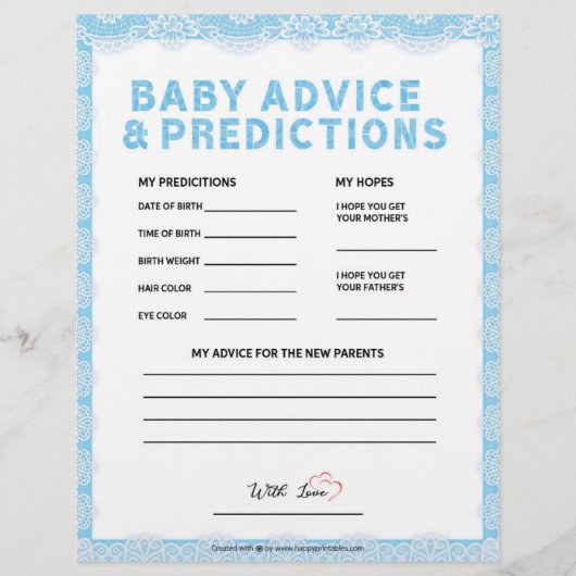 En-tête De Lettre Conseils et prédictions pour bébé [Dentelle de lux (Devant)