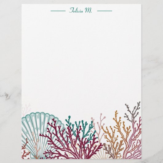 En-tête De Lettre Coquille de pétoncle bleu et corail (Devant)