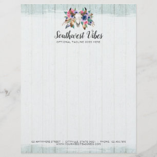 En-tête De Lettre Crâne de vache à fleurs rustiques aquarelle bois b
