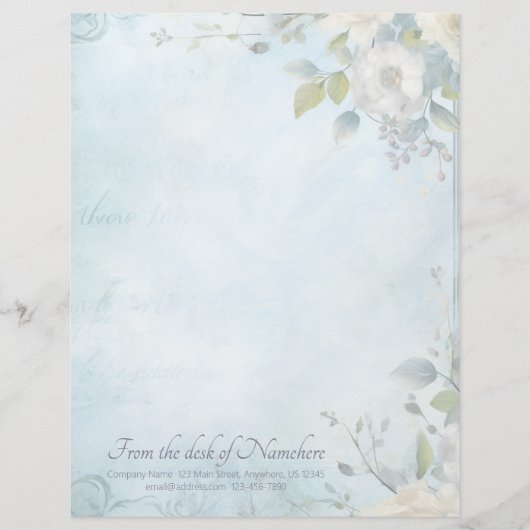 En-tête De Lettre Create Your Own Blue Shabby Chic White Blossoms (Devant)