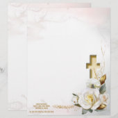 En-tête De Lettre Croix d'or rose blanche Floral (Devant / Derrière)