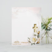 En-tête De Lettre Croix d'or rose blanche Floral (Debout devant)