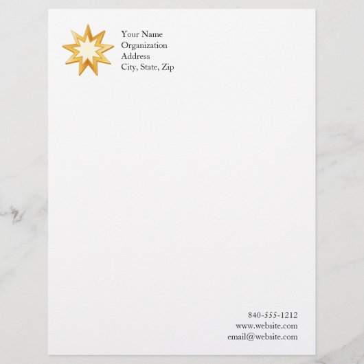 En-tête De Lettre Customisable Baha'i 8,5 po x 11 po (Devant)