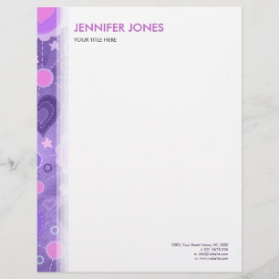 En-tête De Lettre Customisable Coeurs pourpres et fleurs en pastel doux