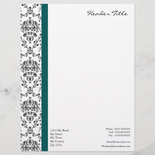 En-tête De Lettre Customisable Damask Regal (Devant)