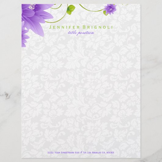En-tête De Lettre Customisable Design Floral Violet Blanc Et Vert (Devant)
