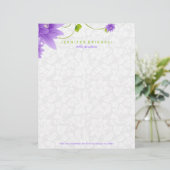 En-tête De Lettre Customisable Design Floral Violet Blanc Et Vert (Debout devant)