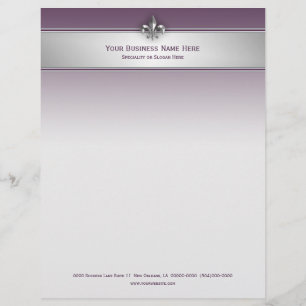 En-tête De Lettre Customisable Eggplant Fleur de Lis Stripe grise moderne