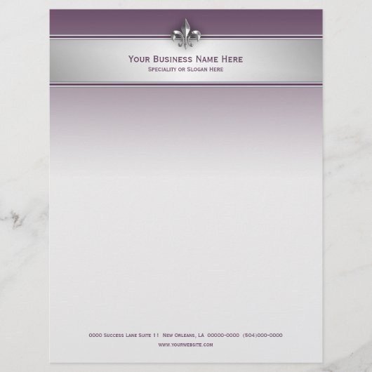 En-tête De Lettre Customisable Eggplant Fleur de Lis Stripe grise moderne (Devant)