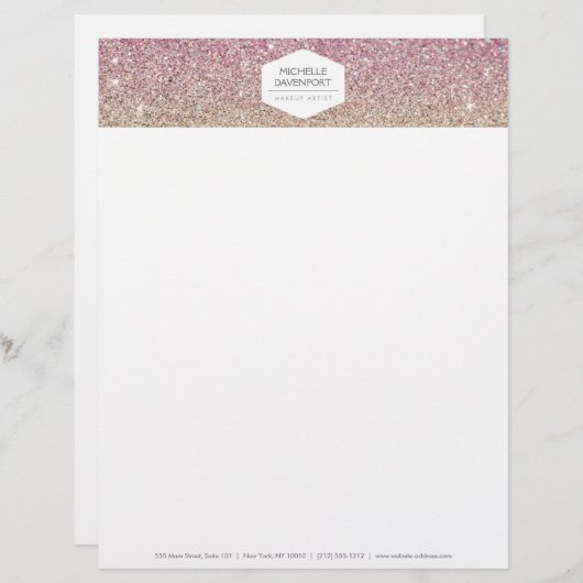 EN-TÊTE DE LETTRE CUSTOMISABLE ÉLÉGANT EMBLÉME BLANC SUR PARTIES SCINTILLANT OMBR (Devant / Derrière)