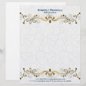 En-tête De Lettre Customisable Elégante Dentelle Florale Or Avec Damas Blanches (Devant / Derrière)