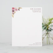 En-tête De Lettre Customisable Fleur et feuille roses, mauve, et pourpres (Debout devant)