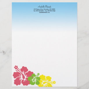 En-tête De Lettre Customisable fleurs d'hibiscus hawaïens été tropical rose