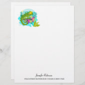 En-tête De Lettre Customisable Lizard vert tropical aux fleurs (Devant / Derrière)
