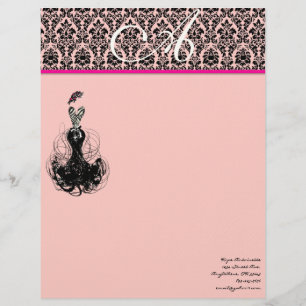 En-tête De Lettre Customisable Mode Diva rose framboise Monogram Damask 2